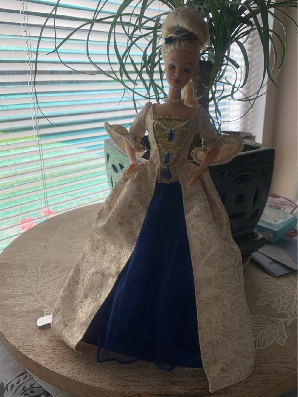 Barbie Blonde Ball Gown Doll with Pearl & Blue Teardrop Accents - Picture 4 of 5